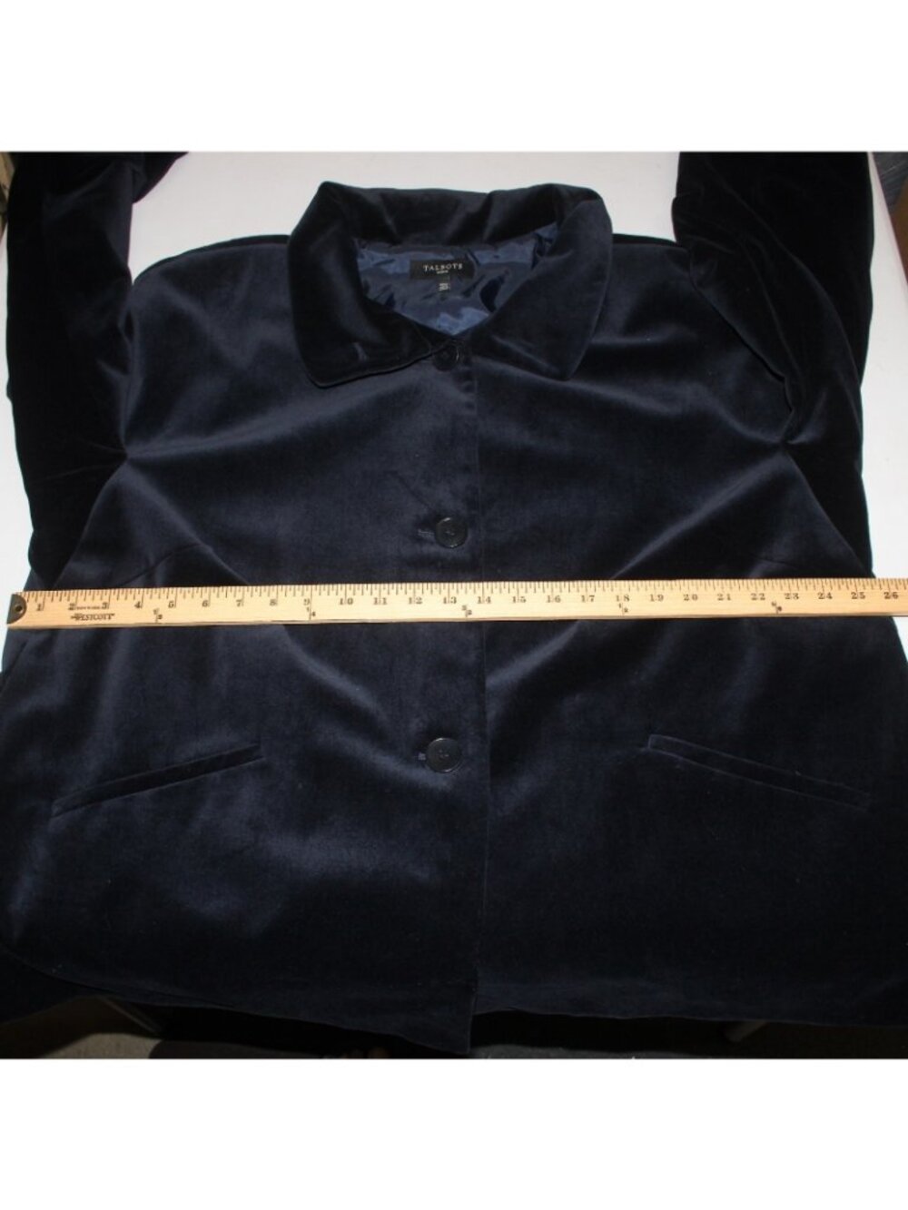 Talbots Jacket Sz 22W Navy Velour Collared Pockets Cotton Polyester Jacket - Picture 8 of 9